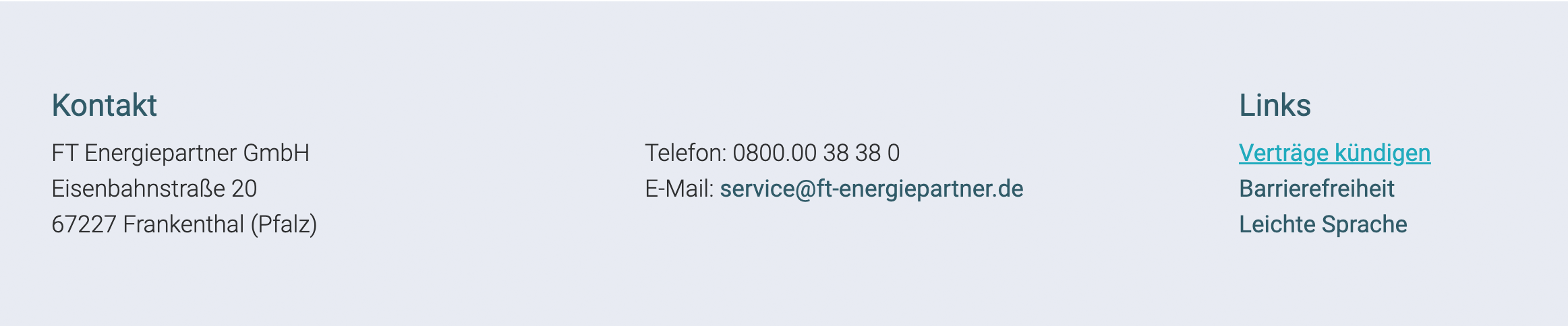 Bereich für Kunden-Service Vertrag kündigen